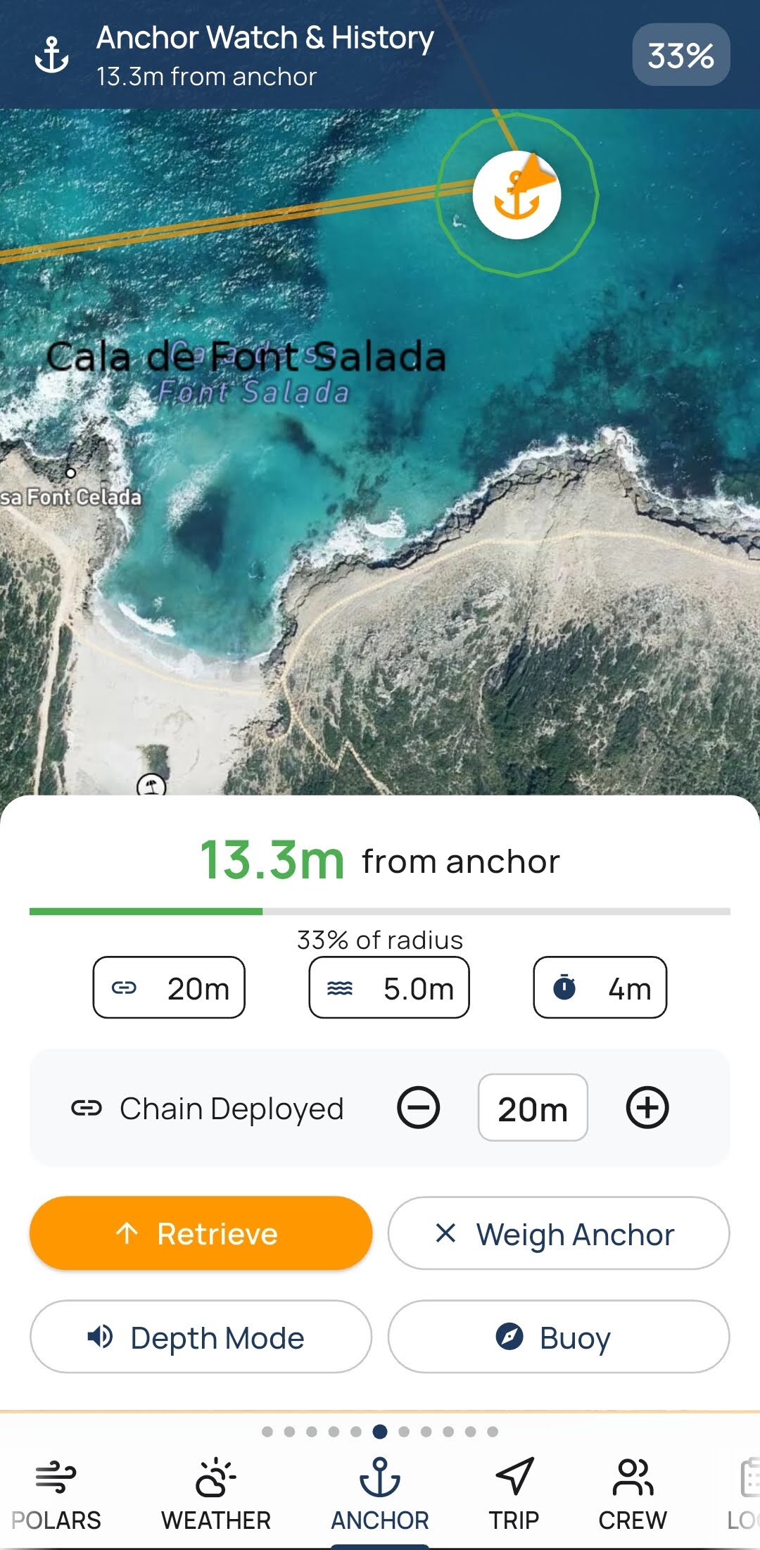 Galvanic App — Anchor tab: auto-detect, swing-circle and drag alarms